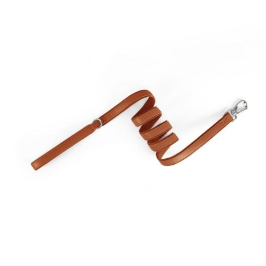 Pet Collar in Leather and Fabric with a Built-In Case for Round Coin-Style Location Trackers