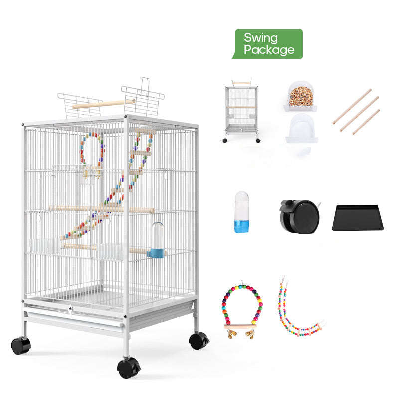 Powder-Coated Metal Bird Cage for Cockatiels and Parrots with Feeder, Nest, and Breeding Box, 34 In