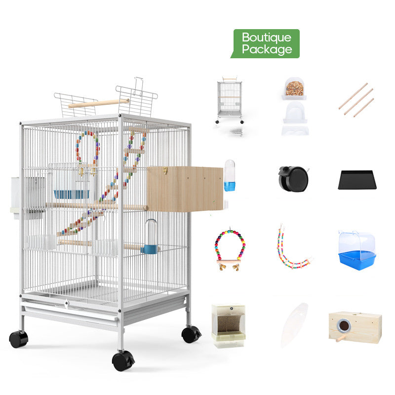 Powder-Coated Metal Bird Cage for Cockatiels and Parrots with Feeder, Nest, and Breeding Box, 34 In