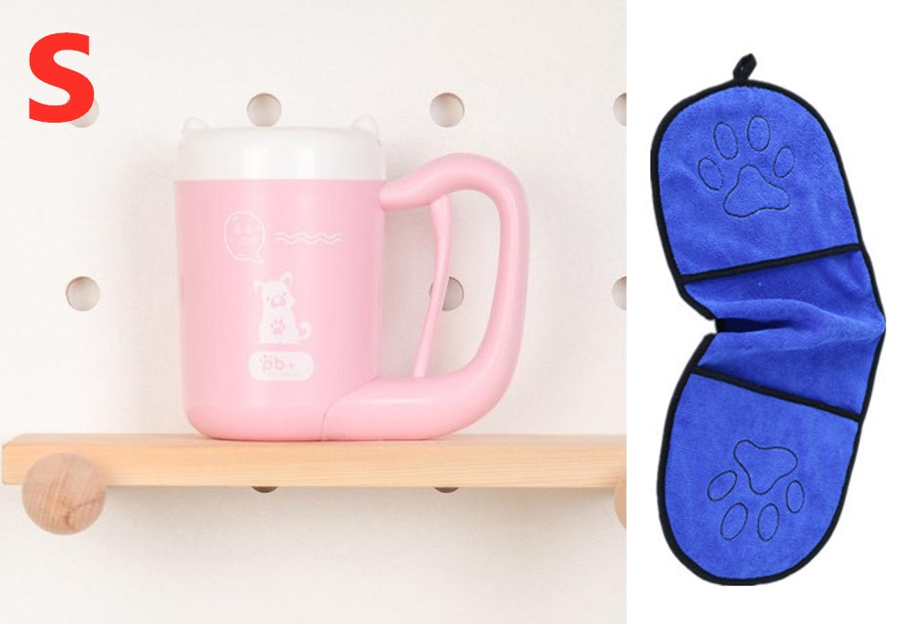 Press Handle Paw Cleaning Cup for Dogs and Cats with Rotating Silicone Brush
