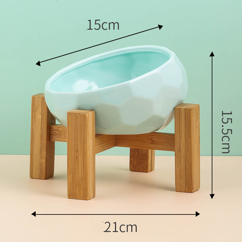 Slanted-Mouth Ceramic Cat Feeding Bowl with Optional Raised Stand, Four Color Options