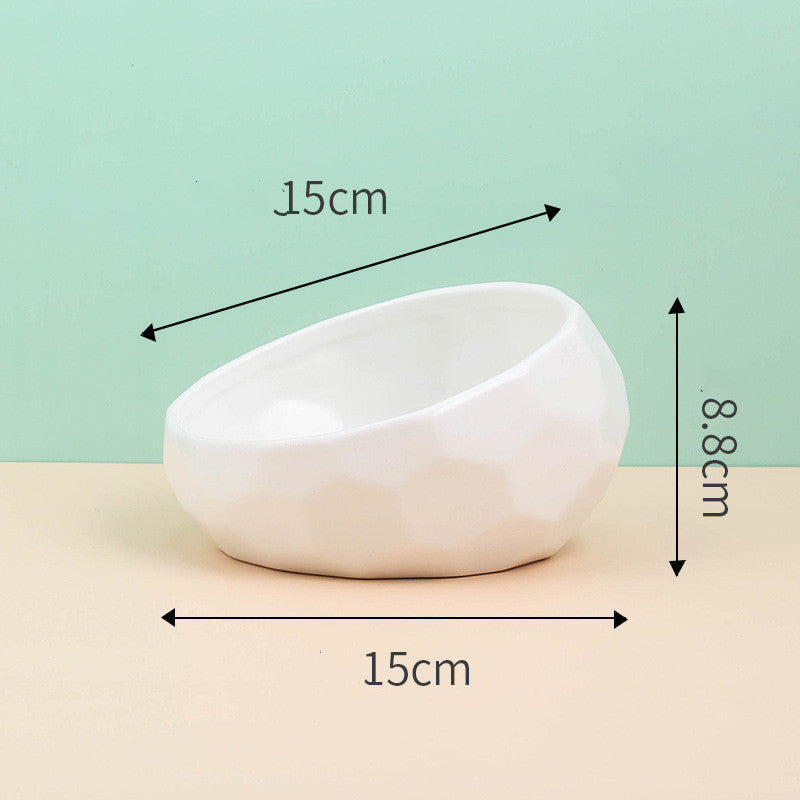Slanted-Mouth Ceramic Cat Feeding Bowl with Optional Raised Stand, Four Color Options