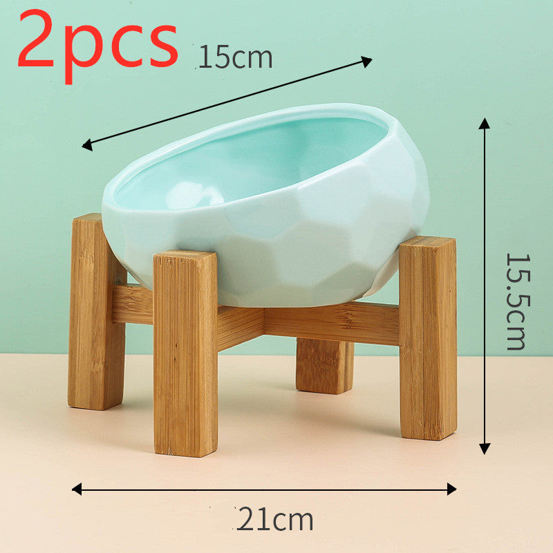 Slanted-Mouth Ceramic Cat Feeding Bowl with Optional Raised Stand, Four Color Options