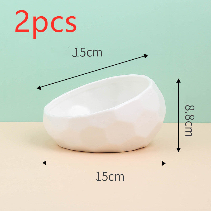 Slanted-Mouth Ceramic Cat Feeding Bowl with Optional Raised Stand, Four Color Options