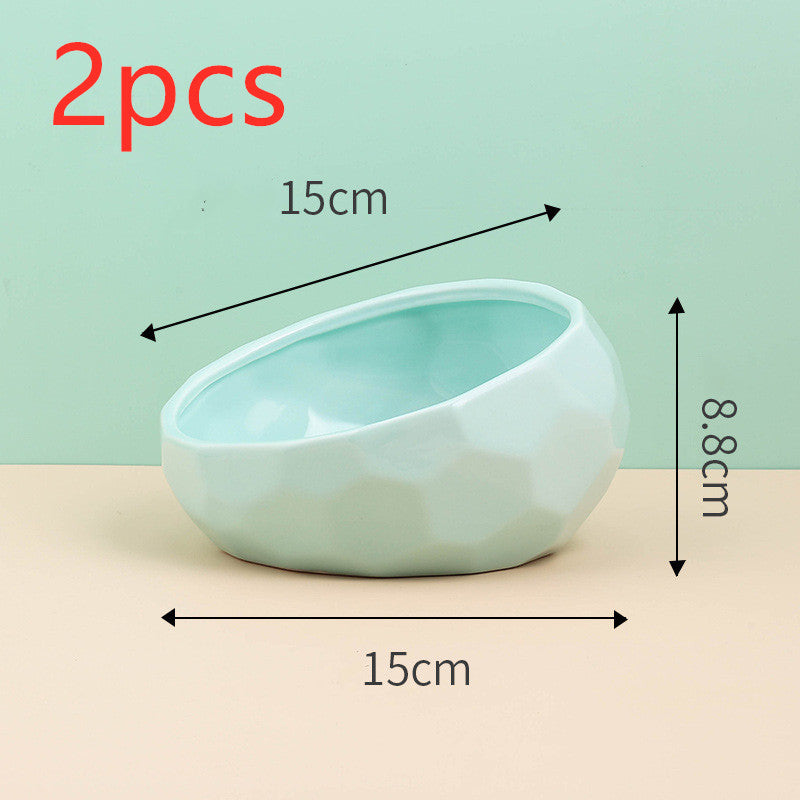 Slanted-Mouth Ceramic Cat Feeding Bowl with Optional Raised Stand, Four Color Options