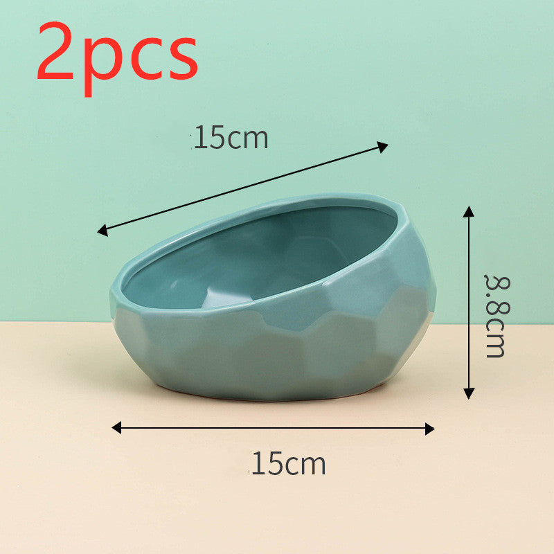 Slanted-Mouth Ceramic Cat Feeding Bowl with Optional Raised Stand, Four Color Options