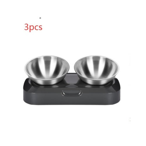 Raised Stainless Steel Feeder for Cats and Dogs with Tilt Adjustment, Single or Double Bowl
