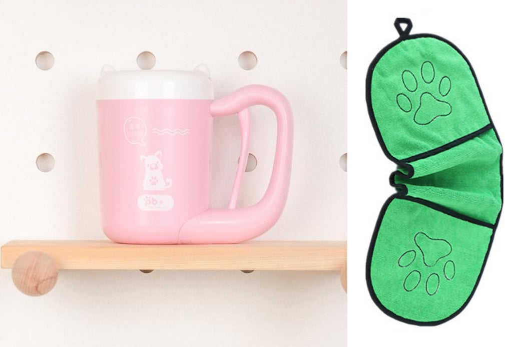 Press Handle Paw Cleaning Cup for Dogs and Cats with Rotating Silicone Brush