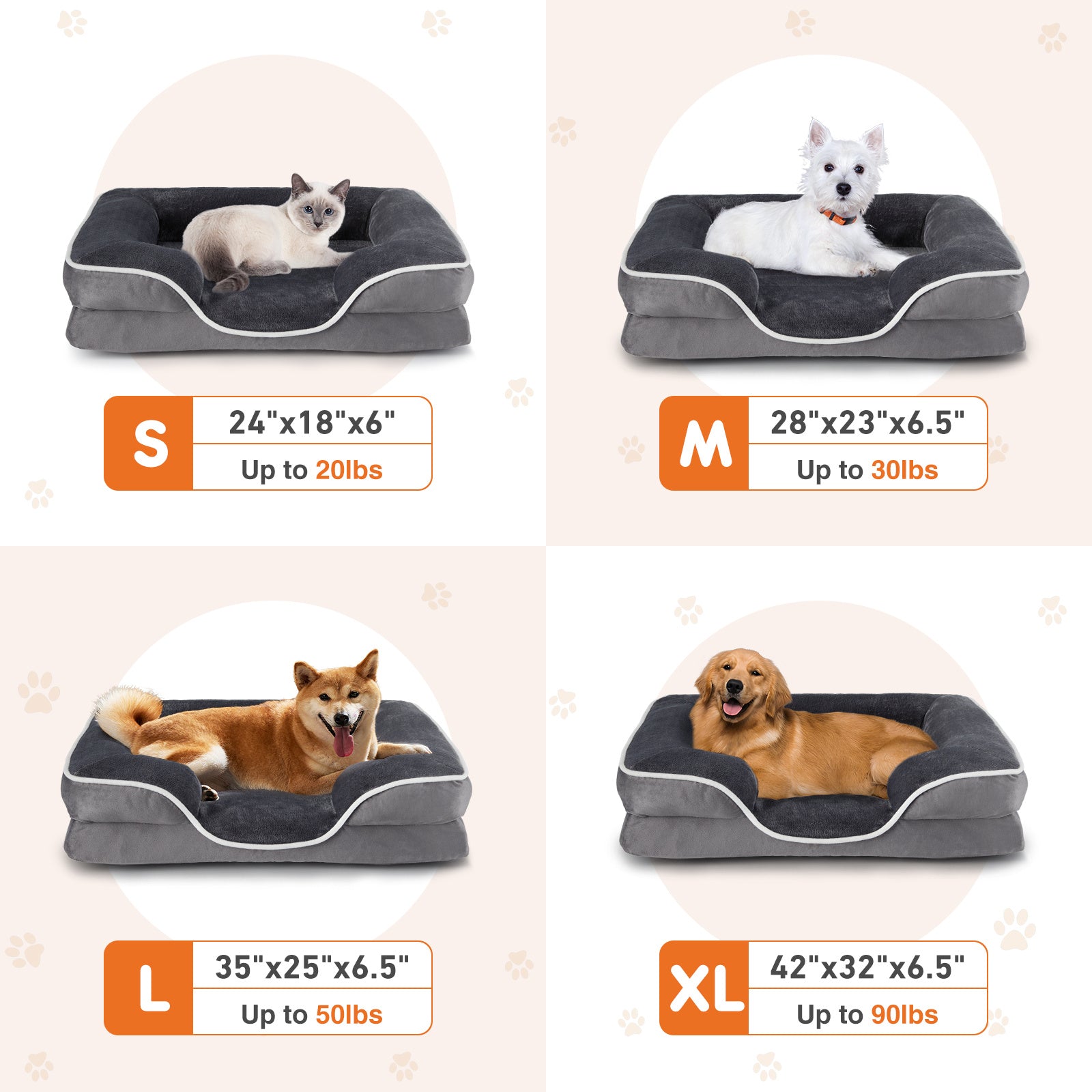Orthopedic-Style Memory Foam Pet Bed with Waterproof Liner and Washable Cover, S to L