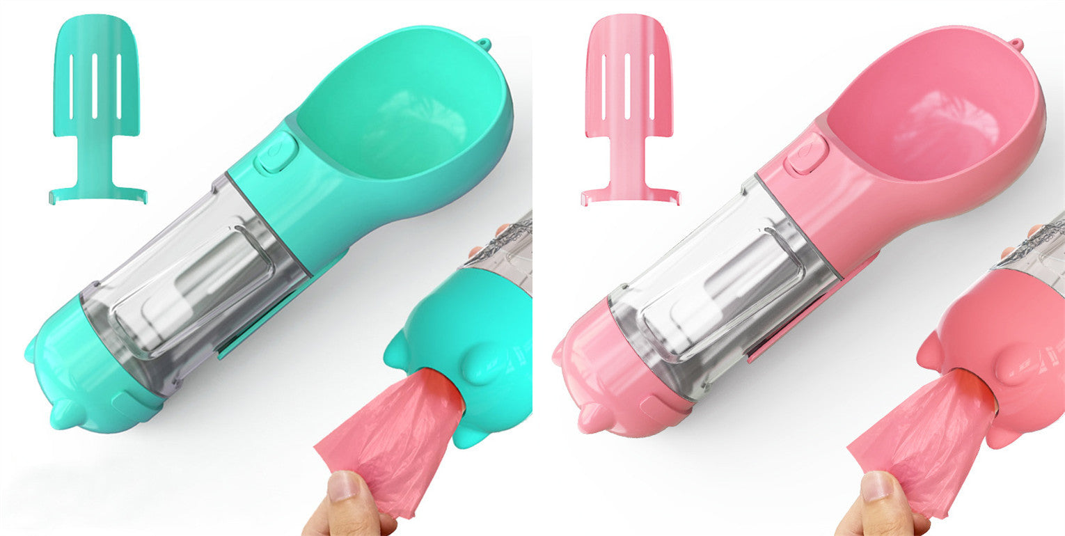 Travel Water Bottle for Dogs with Removable Feeder Bowl and Waste Bag Holder, 10 oz (300 ml) or 17 oz (500 ml)