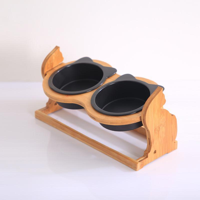 Raised Ceramic Feeding Dish for Cats with Stand, 14 oz (400 ml), Single or Double Bowl