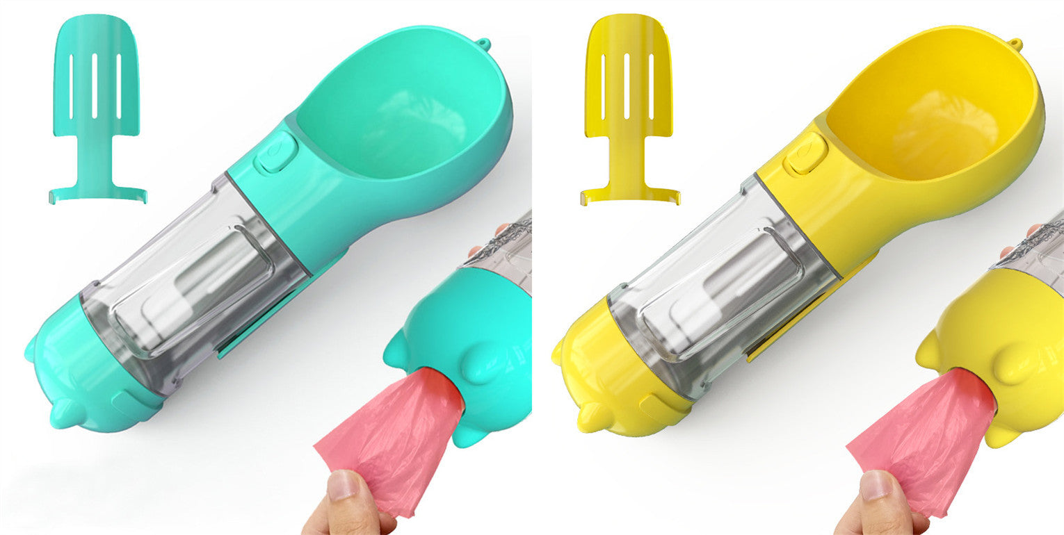 Travel Water Bottle for Dogs with Removable Feeder Bowl and Waste Bag Holder, 10 oz (300 ml) or 17 oz (500 ml)