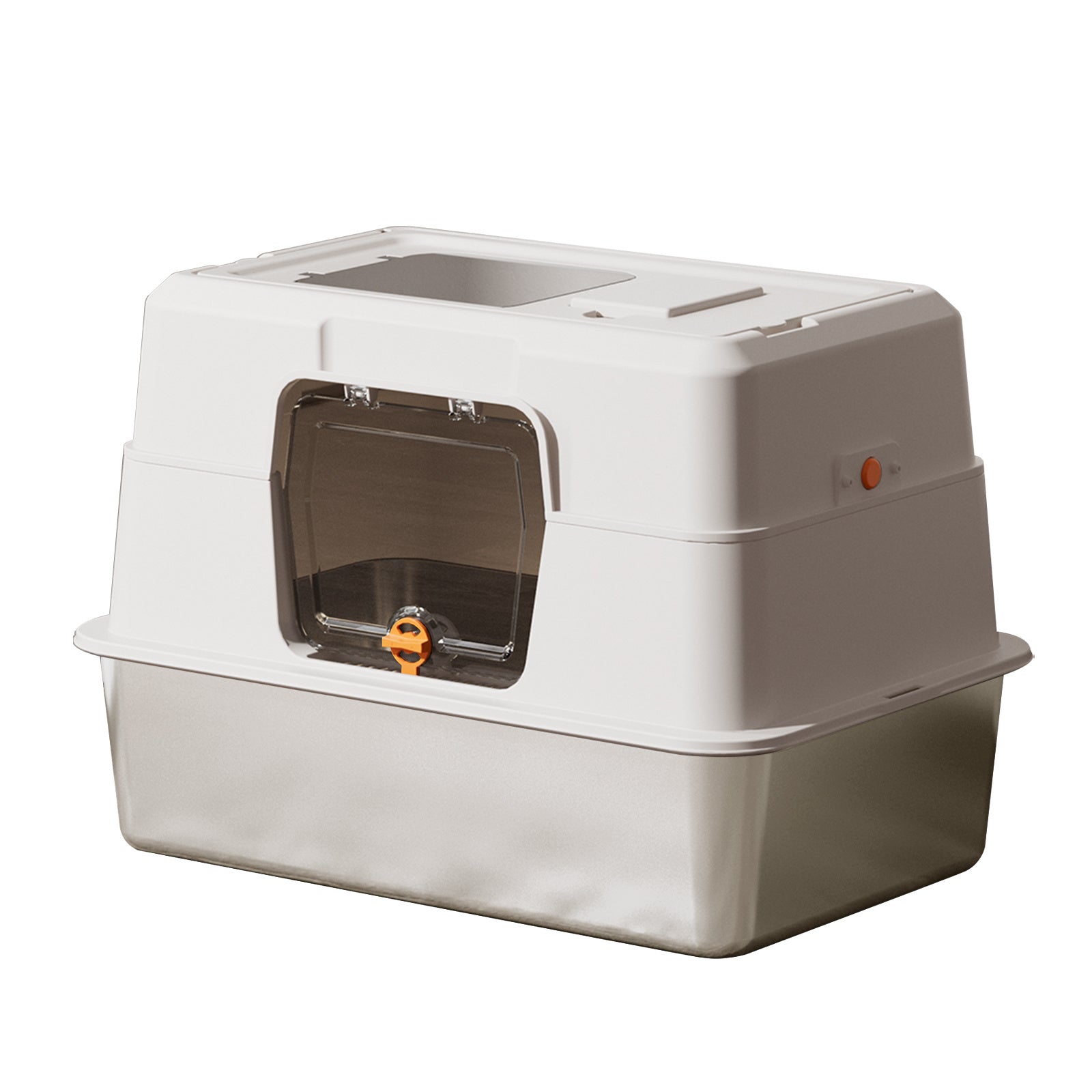 Rust-Resistant Stainless Steel Enclosed Cat Litter Pan, Low-Profile 19.7 x 13.8 x 3.9 in (50 x 35 x 10 cm)