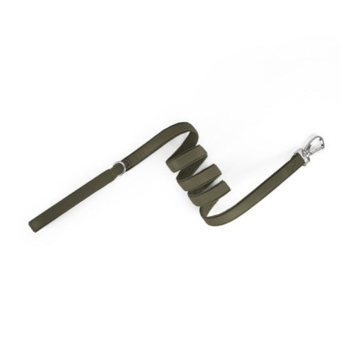 Pet Collar in Leather and Fabric with a Built-In Case for Round Coin-Style Location Trackers