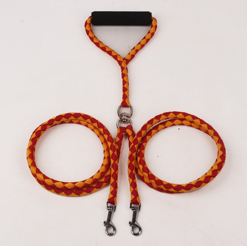 Hand-Braided Polyester Rope Dog Leash with Padded Handle and Double-Ended Clips, 55 in (140 cm)