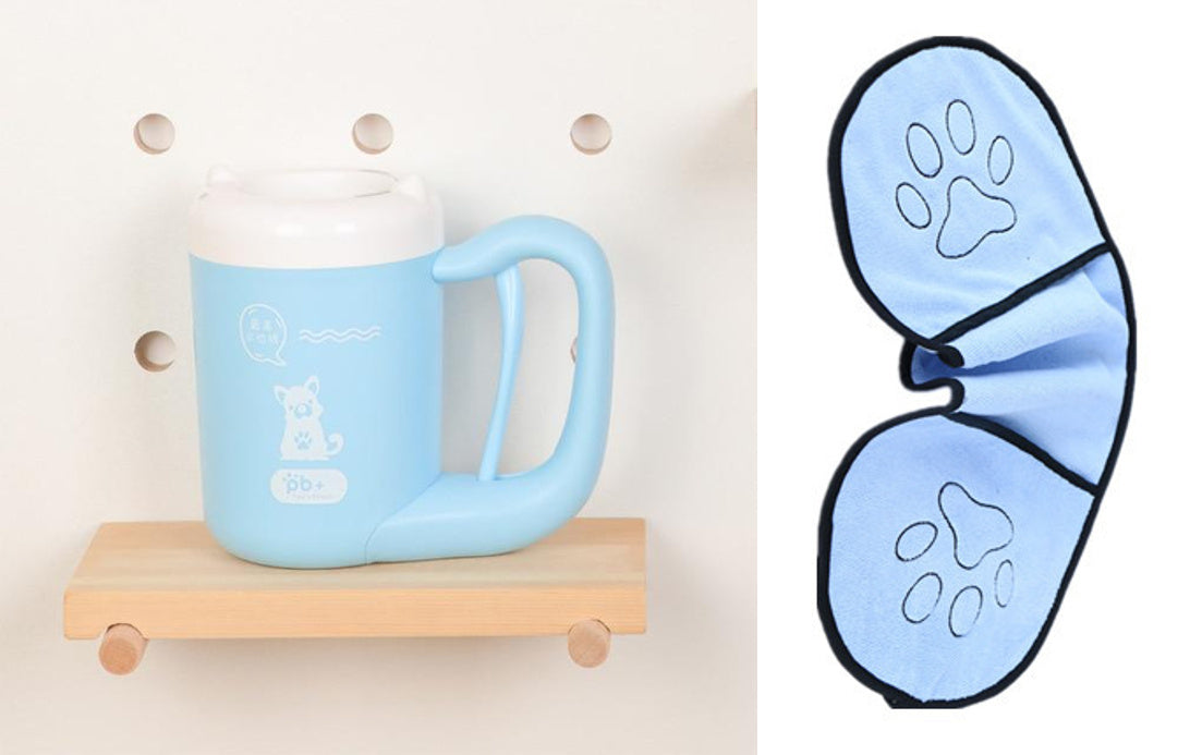 Press Handle Paw Cleaning Cup for Dogs and Cats with Rotating Silicone Brush