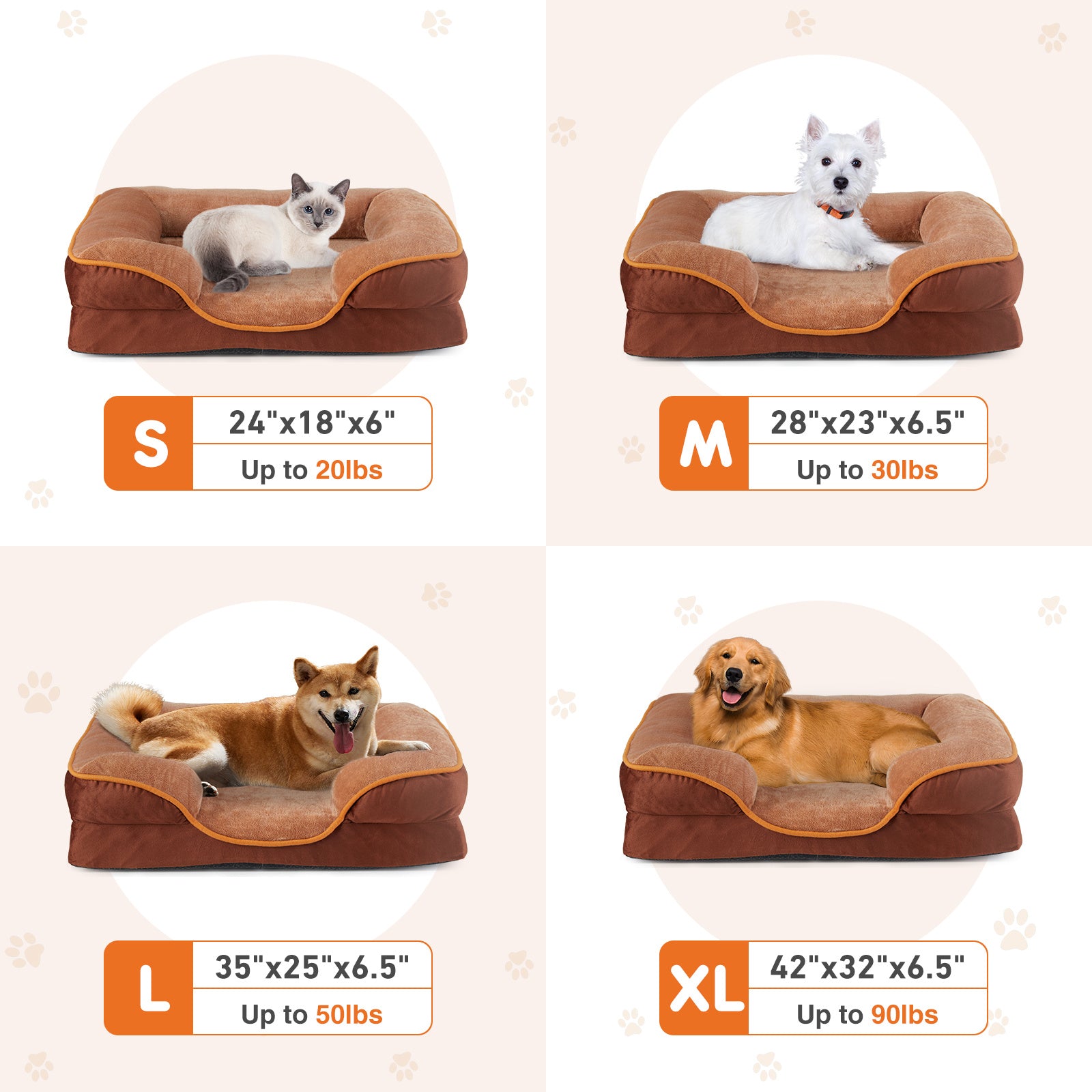 Orthopedic-Style Memory Foam Pet Bed with Waterproof Liner and Washable Cover, S to L