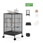 Powder-Coated Metal Bird Cage for Cockatiels and Parrots with Feeder, Nest, and Breeding Box, 34 In