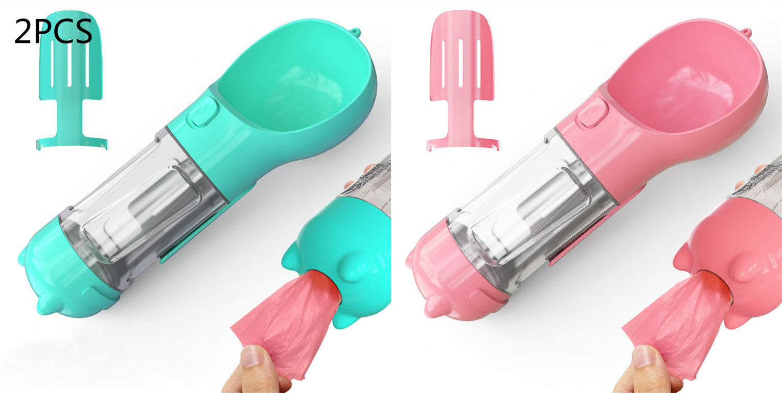Travel Water Bottle for Dogs with Removable Feeder Bowl and Waste Bag Holder, 10 oz (300 ml) or 17 oz (500 ml)