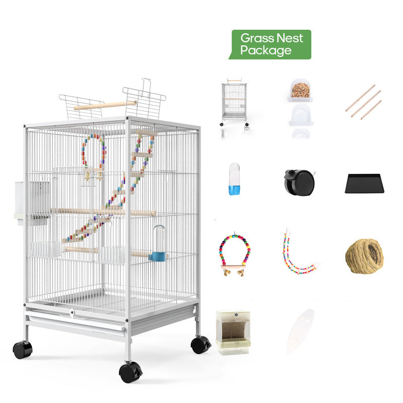 Powder-Coated Metal Bird Cage for Cockatiels and Parrots with Feeder, Nest, and Breeding Box, 34 In