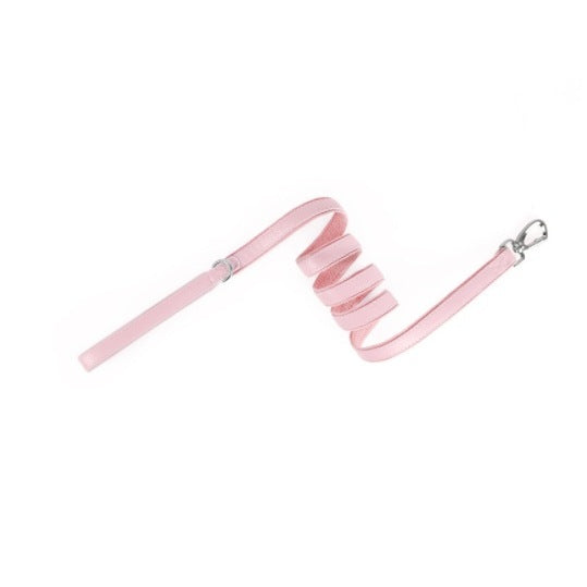 Pet Collar in Leather and Fabric with a Built-In Case for Round Coin-Style Location Trackers