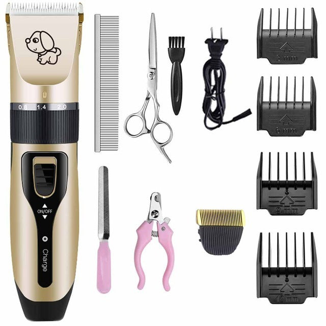 Quiet Rechargeable Pet Grooming Clipper with Ceramic Blade, 5 Speed Settings and 4 Guide Combs
