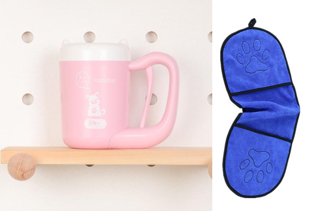 Press Handle Paw Cleaning Cup for Dogs and Cats with Rotating Silicone Brush