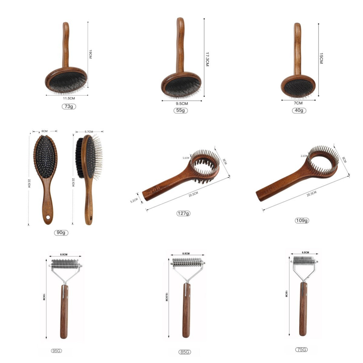 Wooden Grooming Comb Set for Dogs and Cats, Nine Styles Including Needle and Open-Knot Combs