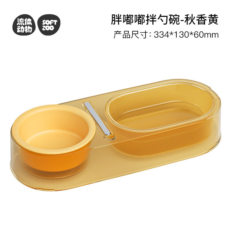 Ceramic Cat Bowl and Stainless Steel Spoon Set for Wet Food, Three Pastel Colors