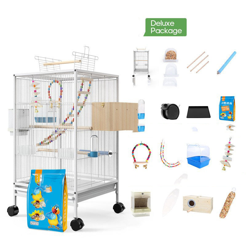 Powder-Coated Metal Bird Cage for Cockatiels and Parrots with Feeder, Nest, and Breeding Box, 34 In