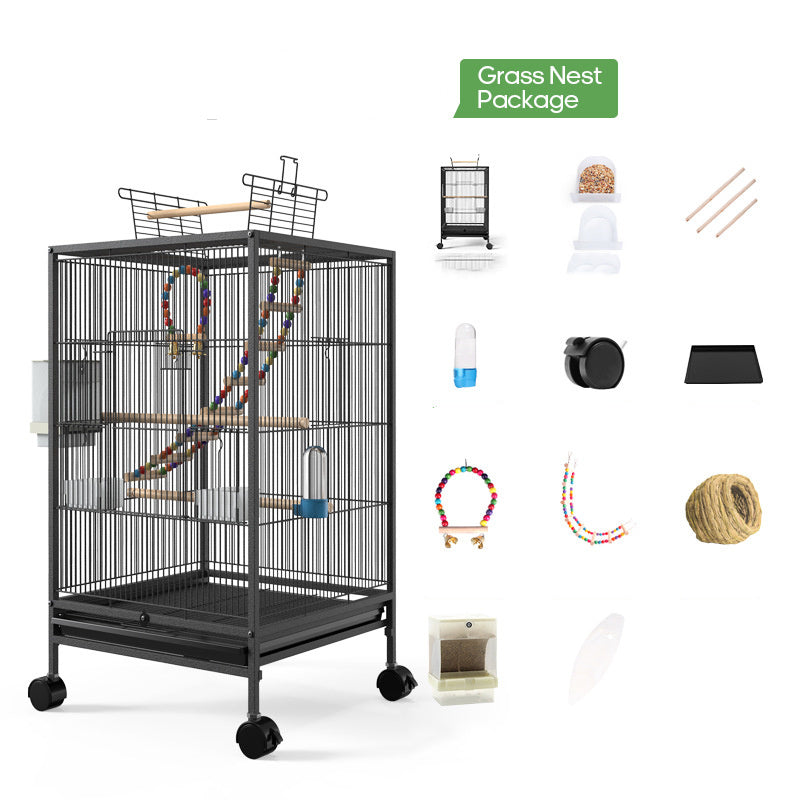 Powder-Coated Metal Bird Cage for Cockatiels and Parrots with Feeder, Nest, and Breeding Box, 34 In