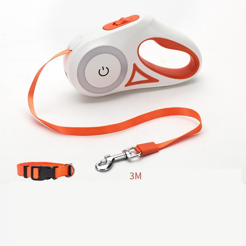 Retractable Dog Leash with Integrated Spotlight in ABS Housing, 10 ft (3 m) or 16 ft (5 m) Lengths