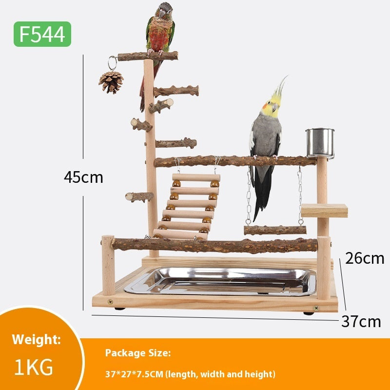 Solid Wood Climbing Play Stand for Small to Medium Parrots, 14.6 x 10.2 x 17.7 in (37 x 26 x 45 cm)