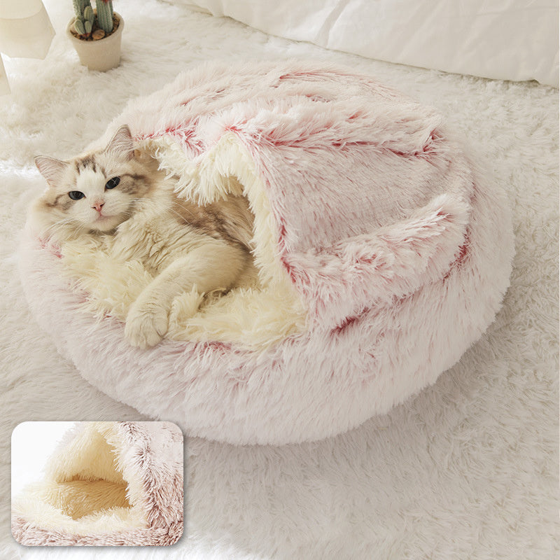 Plush Shell-Shaped Pet Bed for Cats and Small Dogs, Cotton-Filled Nest, 16 in or 20 in (40/50 cm)