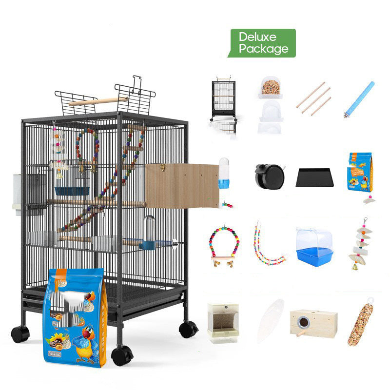 Powder-Coated Metal Bird Cage for Cockatiels and Parrots with Feeder, Nest, and Breeding Box, 34 In