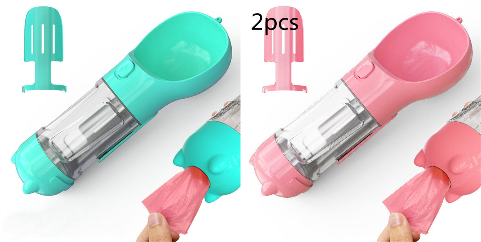 Travel Water Bottle for Dogs with Removable Feeder Bowl and Waste Bag Holder, 10 oz (300 ml) or 17 oz (500 ml)