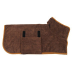 Brown bathrobe laid flat with its belt