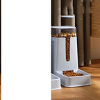 White feeder with kibble tray, angled view