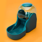 Teal feeder against an orange background
