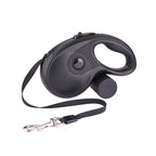 Black retractable leash with black strap and metal clip