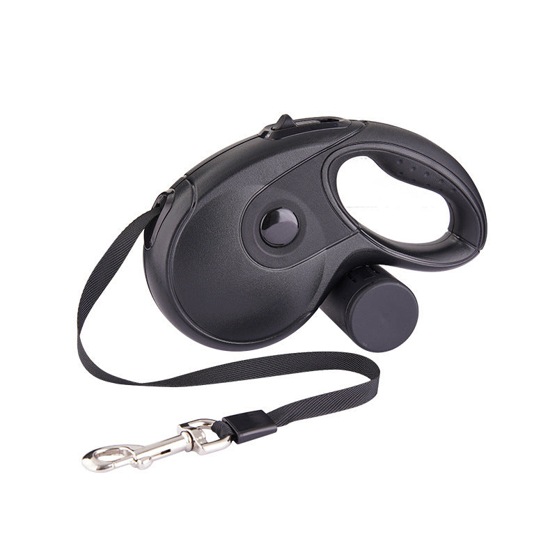 Black retractable leash with black strap and metal clip