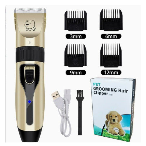 Quiet Rechargeable Pet Grooming Clipper with Ceramic Blade, 5 Speed Settings and 4 Guide Combs