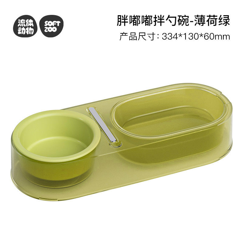 Ceramic Cat Bowl and Stainless Steel Spoon Set for Wet Food, Three Pastel Colors