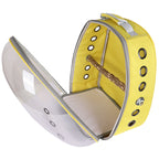 Yellow carrier with the clear dome door swung open