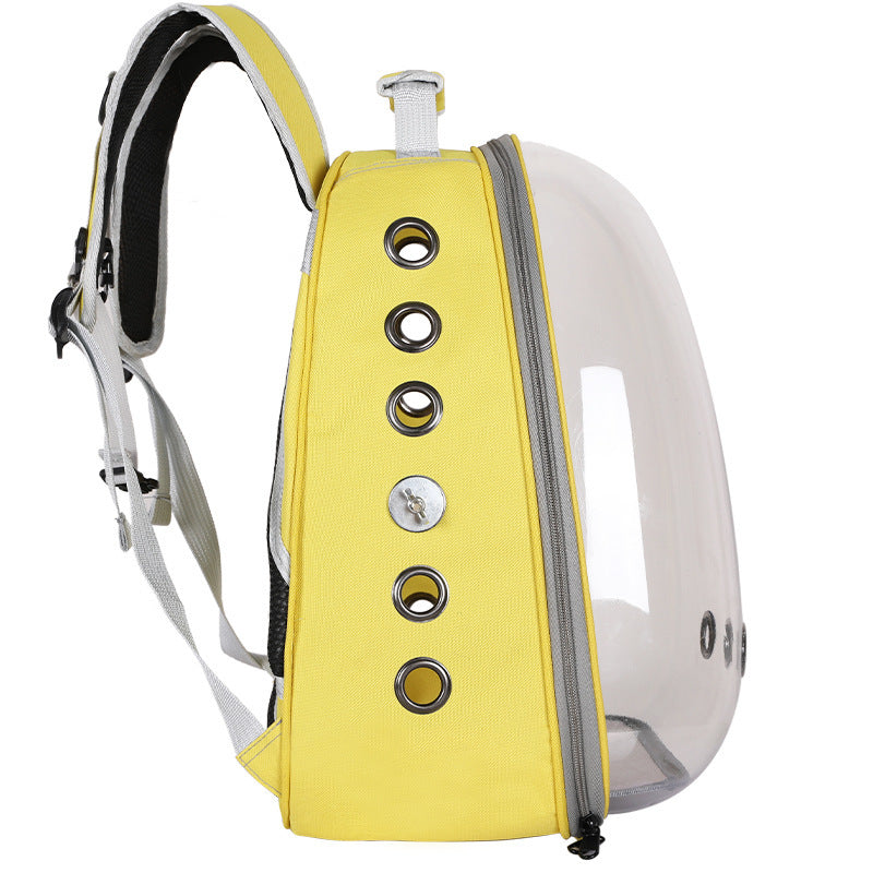 Yellow carrier seen from the side with shoulder straps