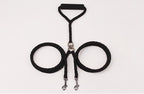 Black braided rope double leash laid flat with two clips