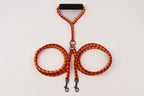 Orange braided rope double leash with black foam handle