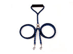 Blue braided rope double leash with two metal clips