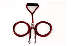 Red and black braided double leash coiled into two loops