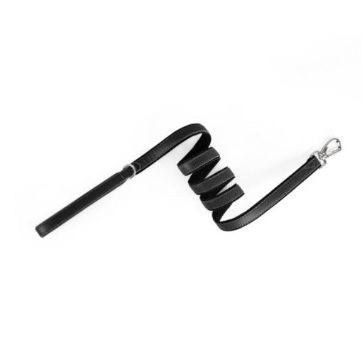 Pet Collar in Leather and Fabric with a Built-In Case for Round Coin-Style Location Trackers